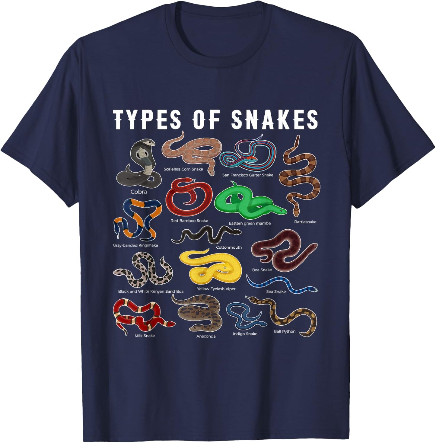 Types of Snakes Shirt SNAKE Species Types of Snake T-Shirt - T-Shirt | Navy