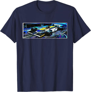 Dark Retro Racing Car Psychedelic Synthwave Graphic T-Shirt - T-Shirt | Navy