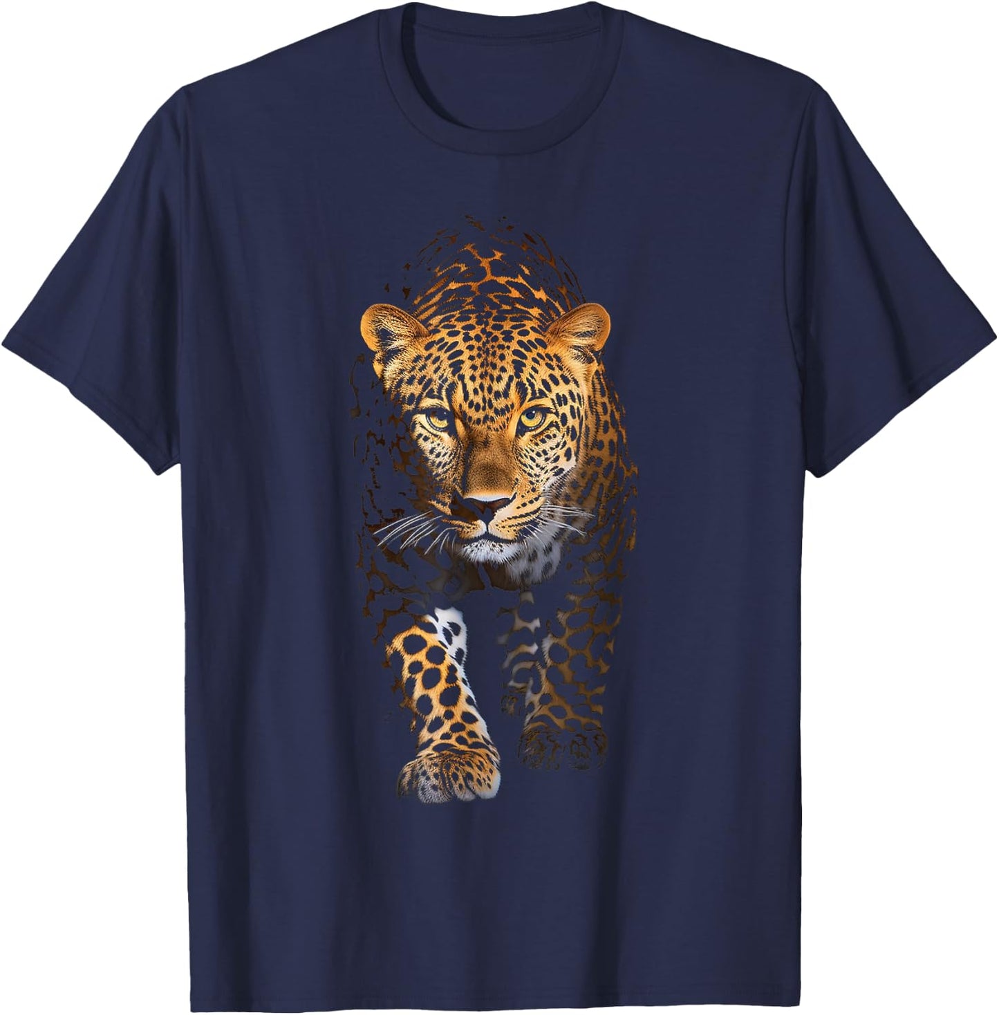 Leopard Portrait Animal Illustration Art Leopard T-Shirt - T-Shirt | Navy
