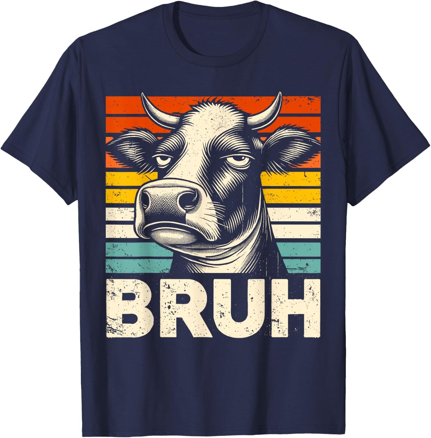Funny Graphic Meme Cow Bruh For Boys Girls Kids Men Women T-Shirt - T-Shirt | Navy