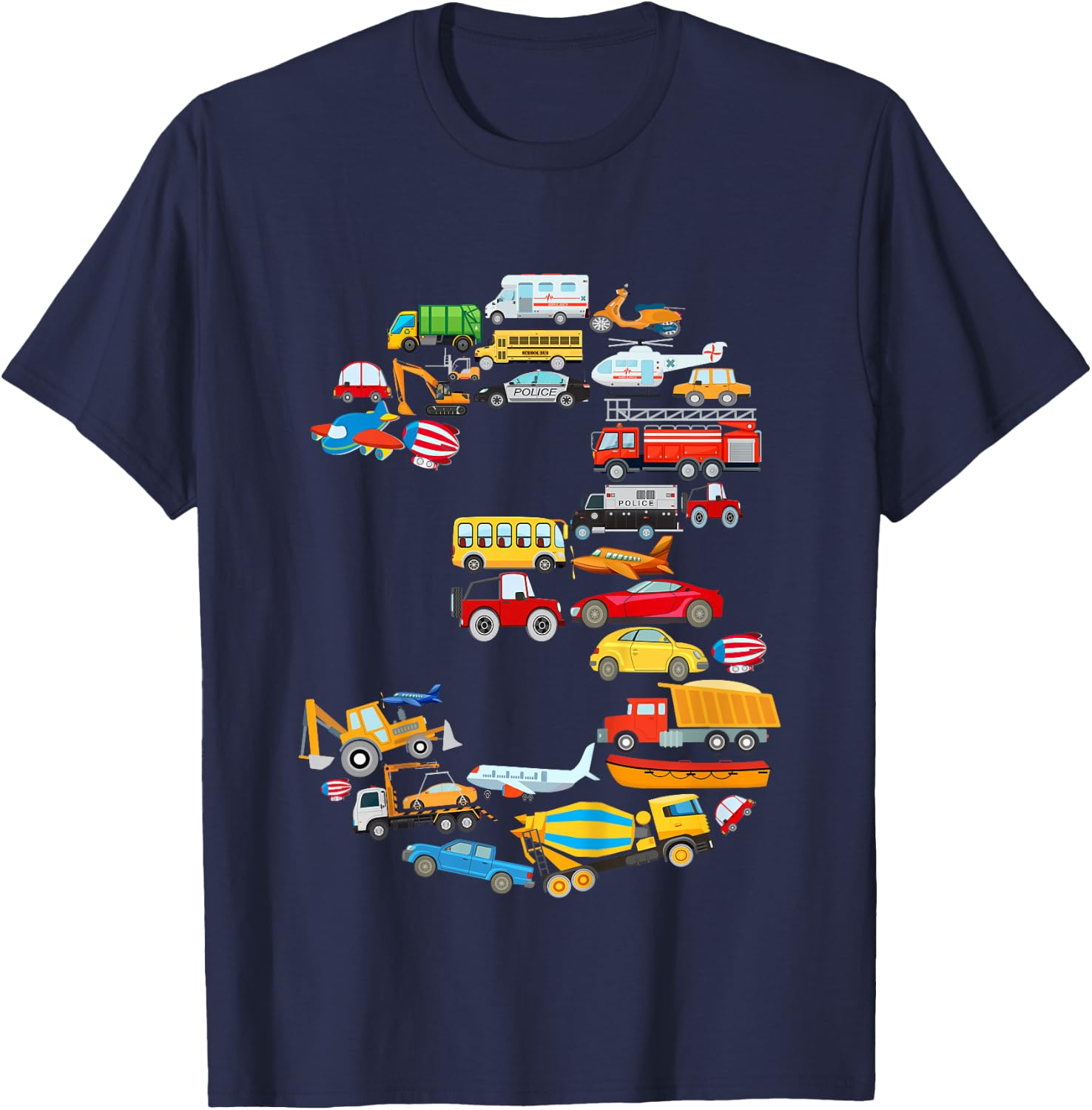 Boys 3rd Birthday Cars Vehicles Fire Engine T-Shirt - T-Shirt | Navy