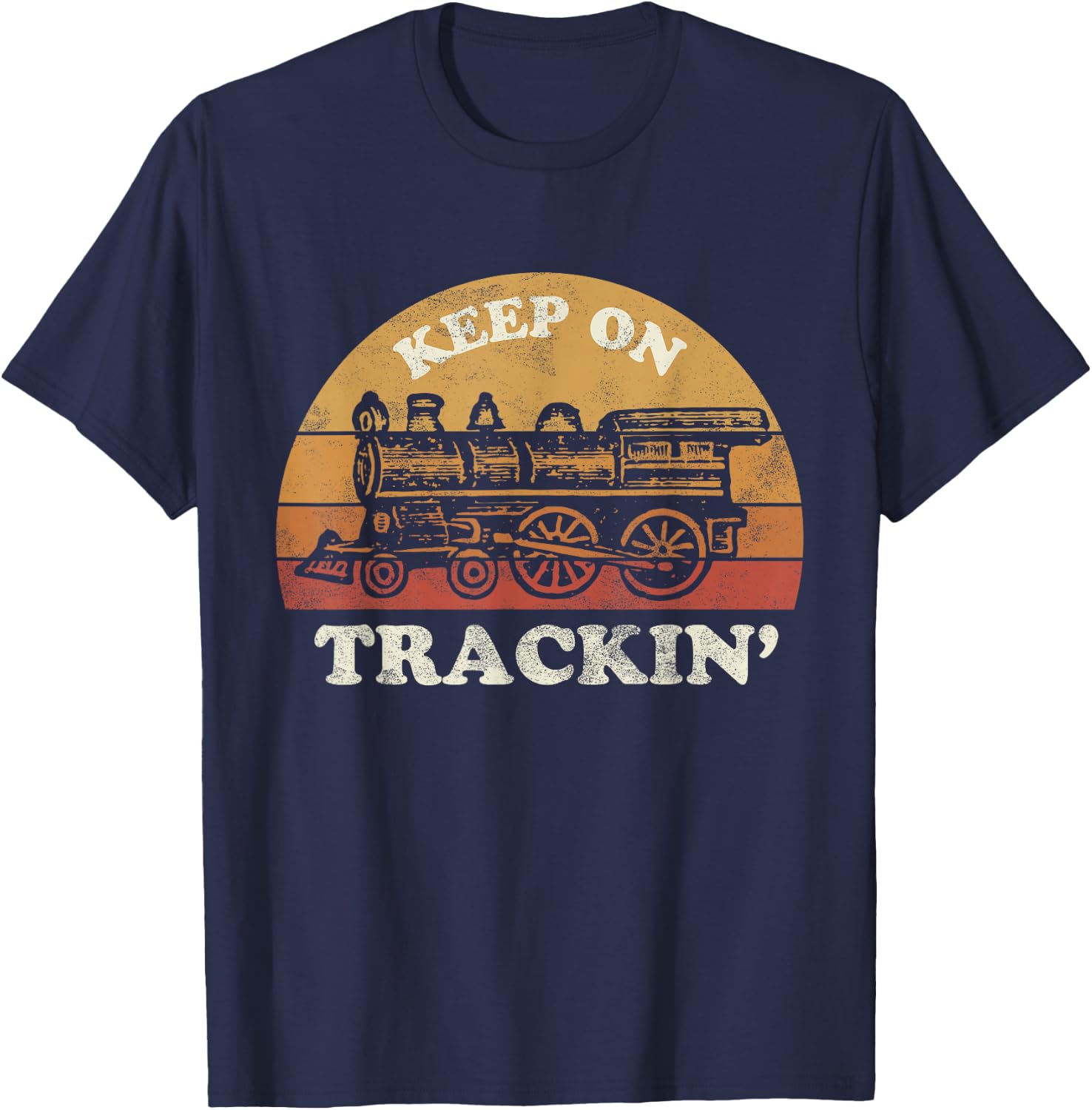 Model Train Collector Gifts & Apparel Co. | Keep on Trackin' | Funny Retro Vintage Train T-Shirt - T-Shirt | Navy
