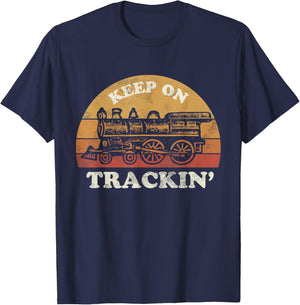 Model Train Collector Gifts & Apparel Co. | Keep on Trackin' | Funny Retro Vintage Train T-Shirt - T-Shirt | Navy