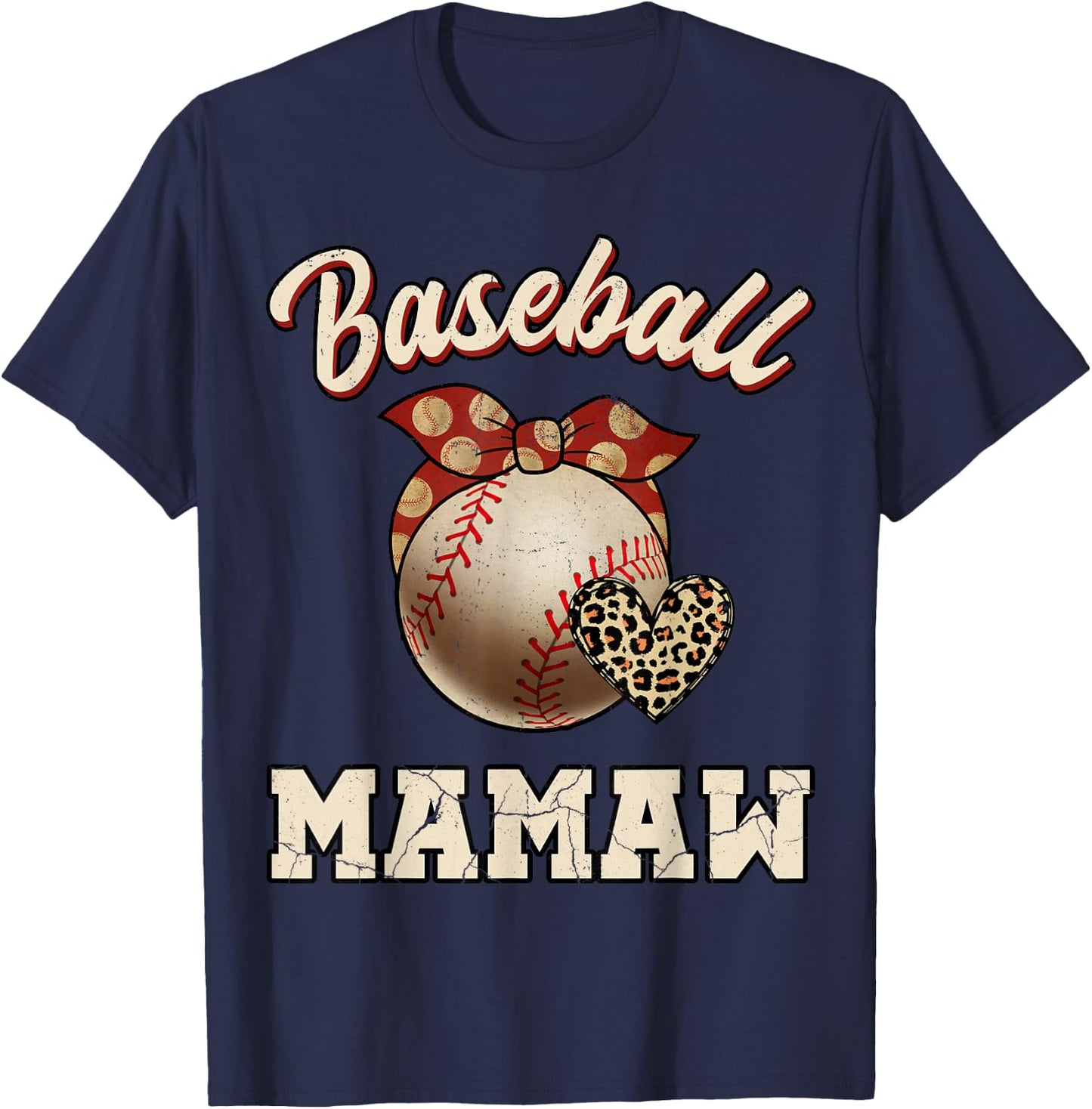 Baseball Mamaw Bandana Leopard Heart Fans Mother's Day T-Shirt - T-Shirt | Navy