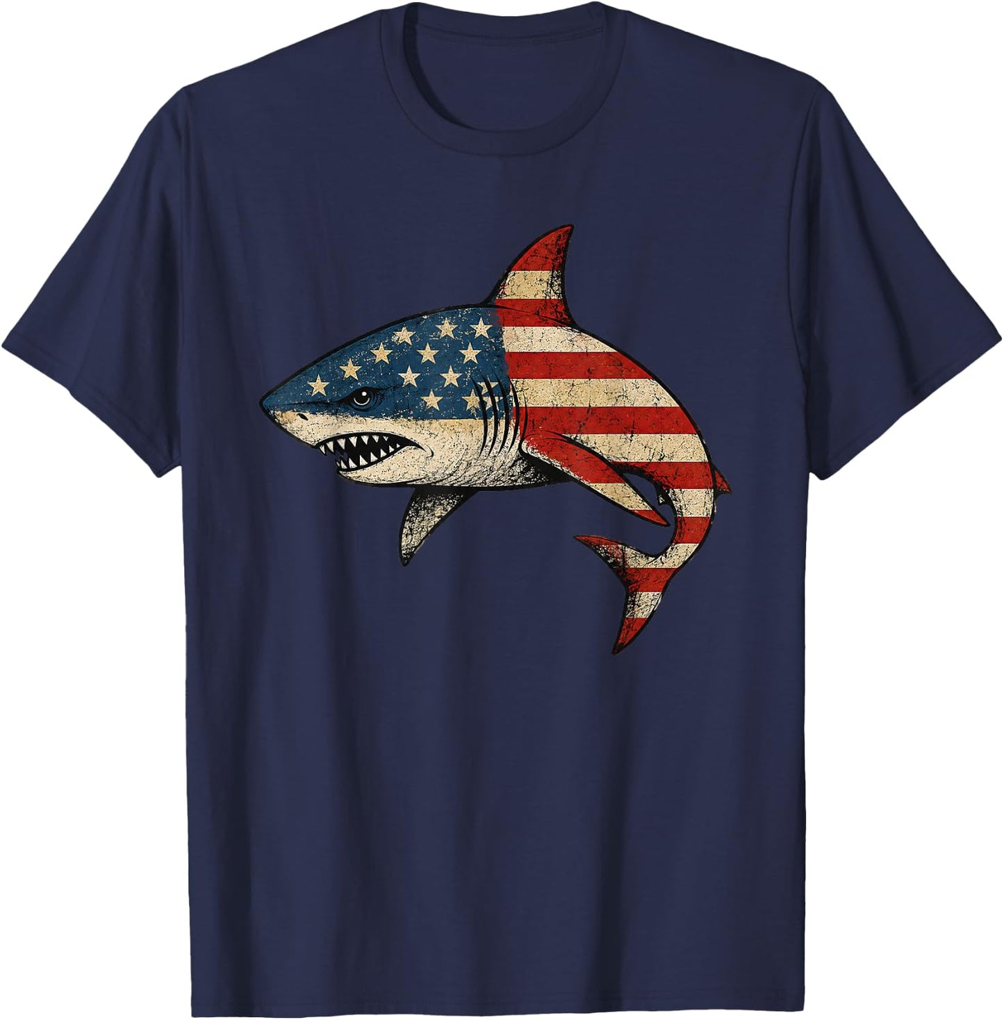 American Flag Shark 4th of July T-Shirt - T-Shirt | Navy