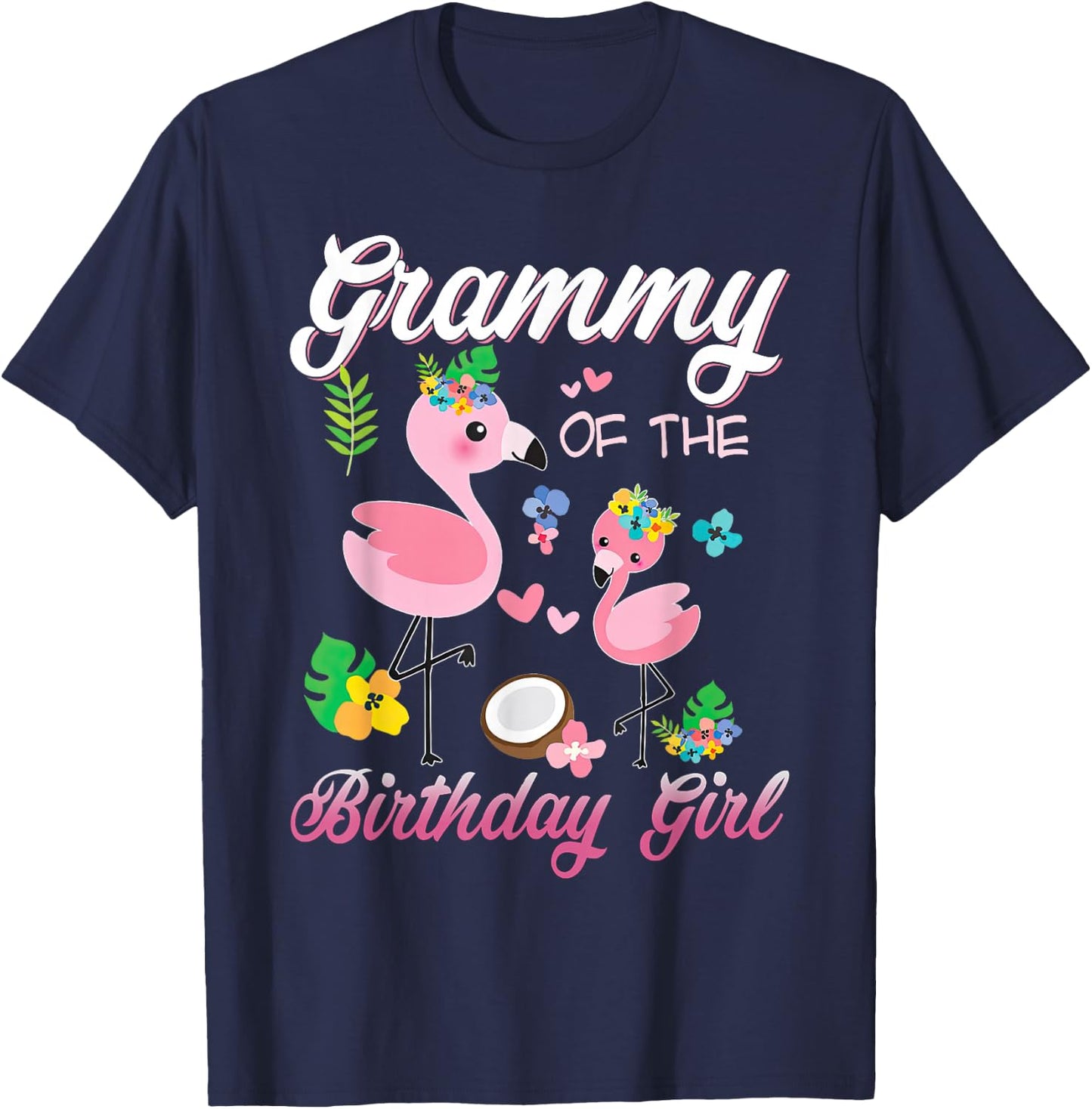 Grammy of the Birthday Girl Flamingo Family Matching T-Shirt - T-Shirt | Navy