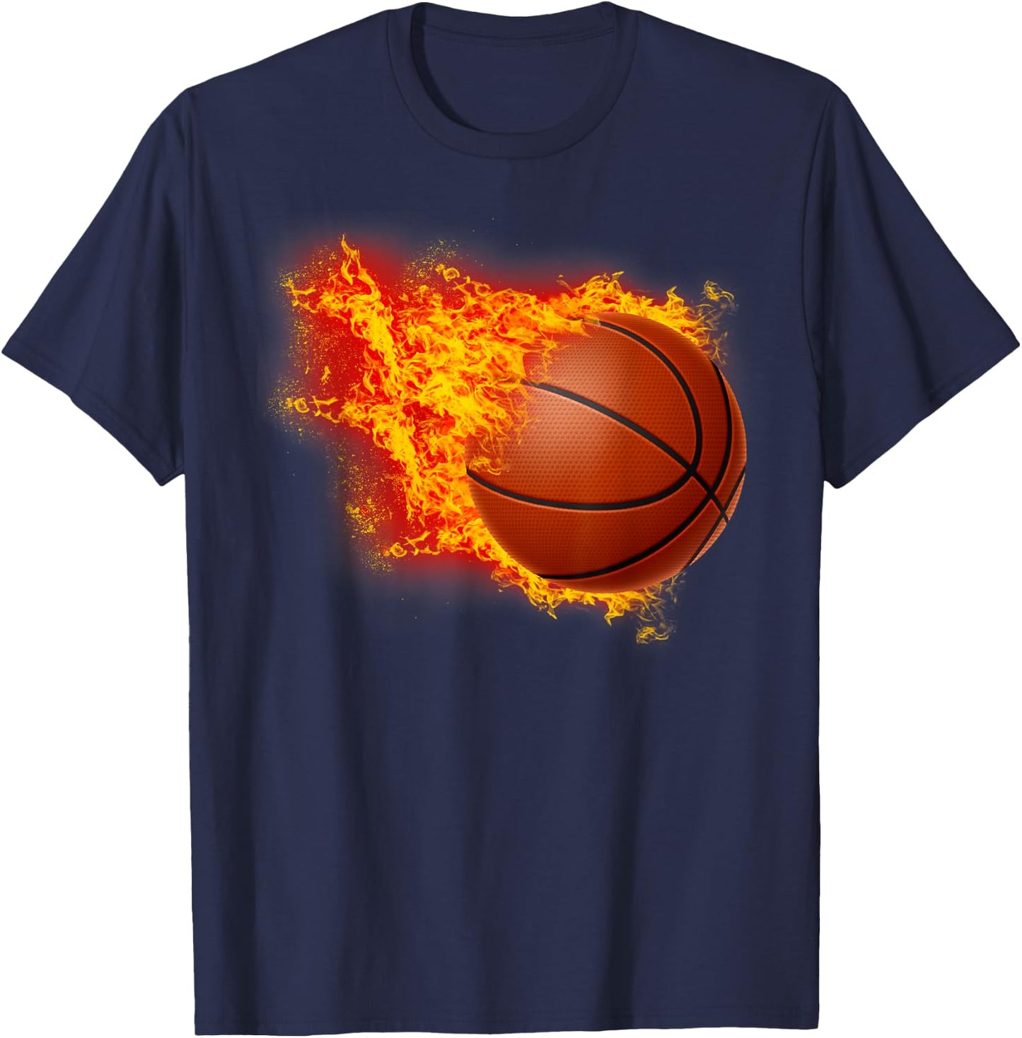 Basketball Hoop Fire Flames Ball Graphic T-Shirt - T-Shirt | Navy