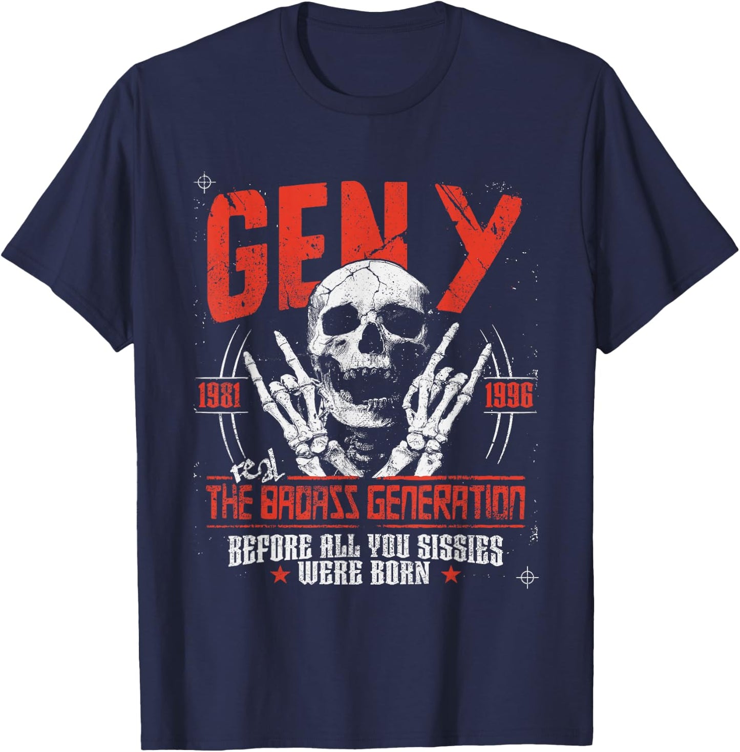 Gen Y The Real Badass Generation Punk Rock Sull Spruch T-Shirt - T-Shirt | Navy