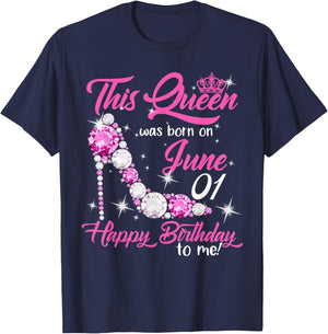 This Queen Was Born on June 1st High Heels Birthday Gifts T-Shirt - T-Shirt | Navy