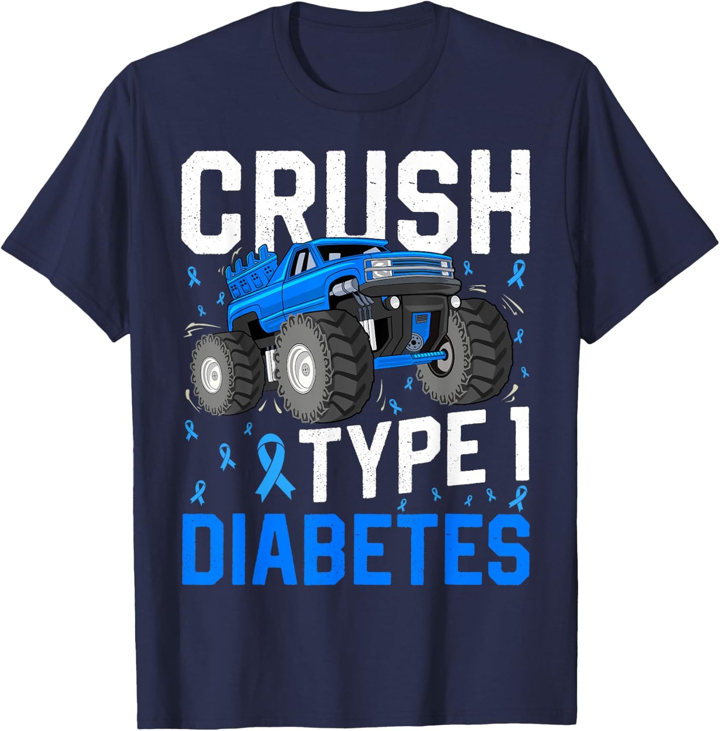 Crush Type 1 Diabetes Awareness Monster Truck Boys Kids T-Shirt - T-Shirt | Navy