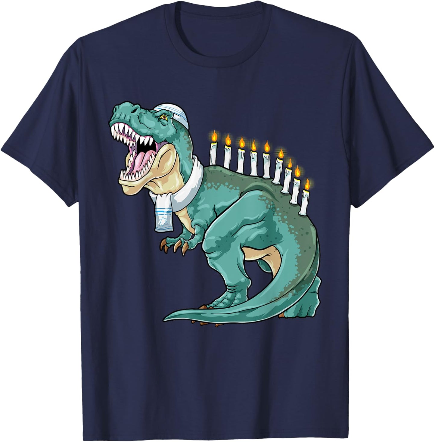 Menorasaurus Rex Hanukkah Shirt Jewish Dinosaur Menorah T-Shirt - T-Shirt | Navy