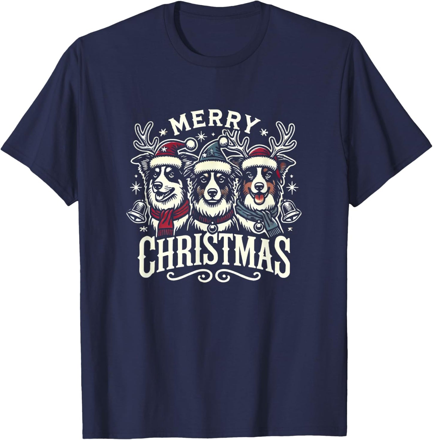 Christmas Australian Shepherd Santa Hat Aussie Christmas T-Shirt - T-Shirt | Navy