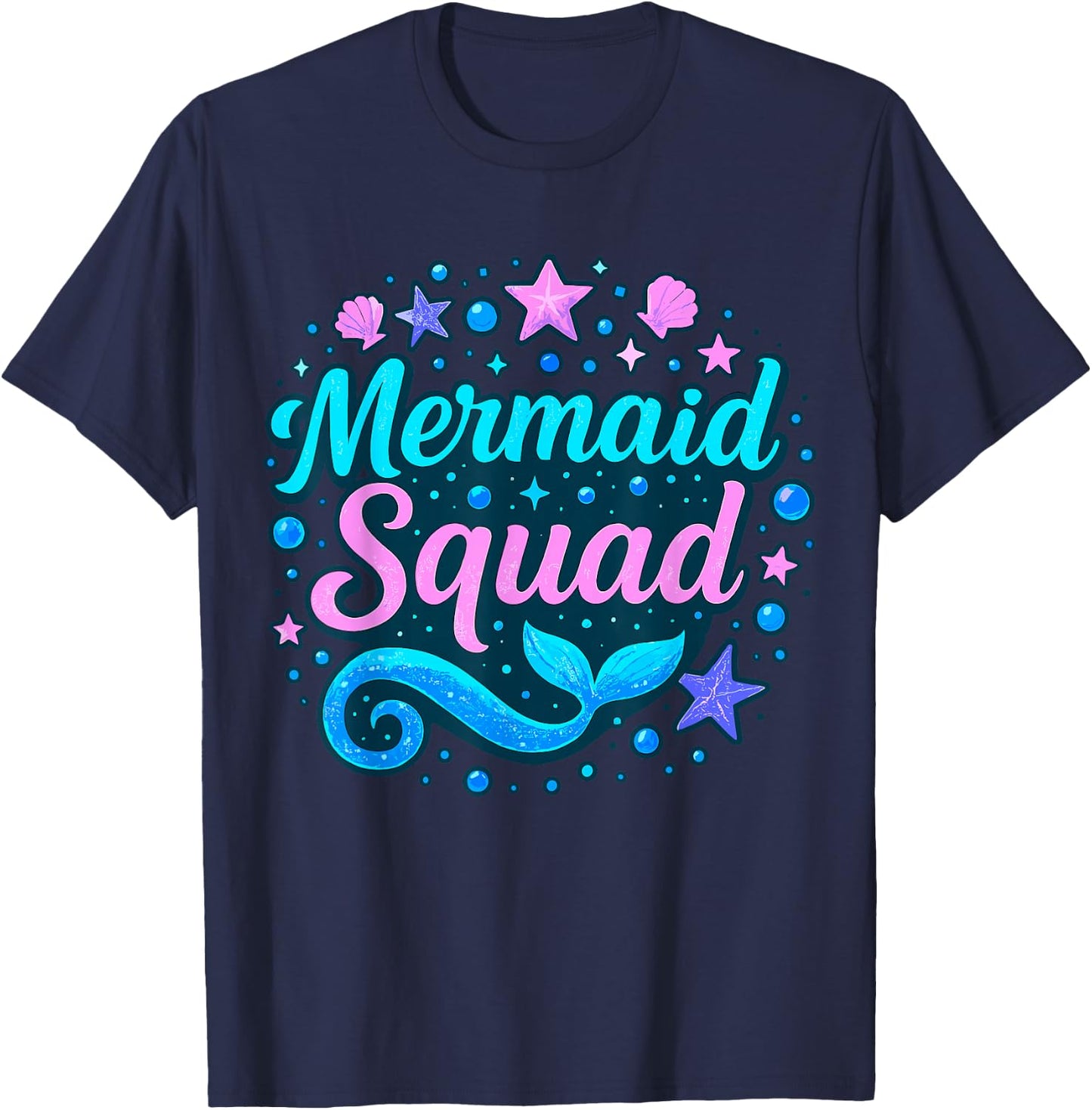 Mermaid Squad Birthday Party Matching T-Shirt - T-Shirt | Navy