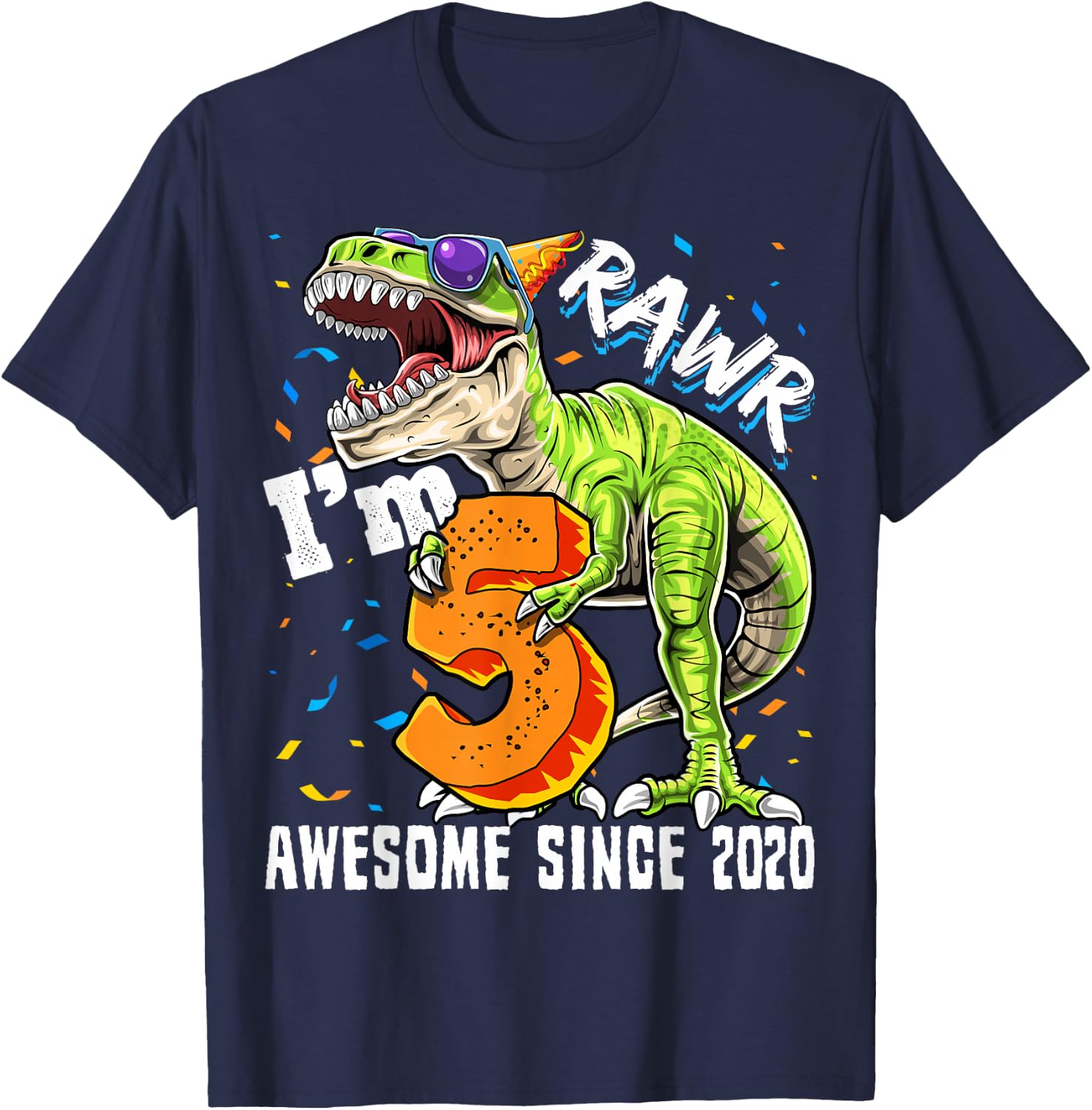 5th Birthday T Rex Dinosaur Party Boys Rawr I'm 5 T-Shirt - T-Shirt | Navy