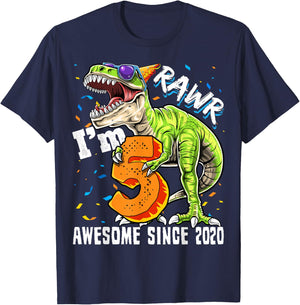 5th Birthday T Rex Dinosaur Party Boys Rawr I'm 5 T-Shirt - T-Shirt | Navy