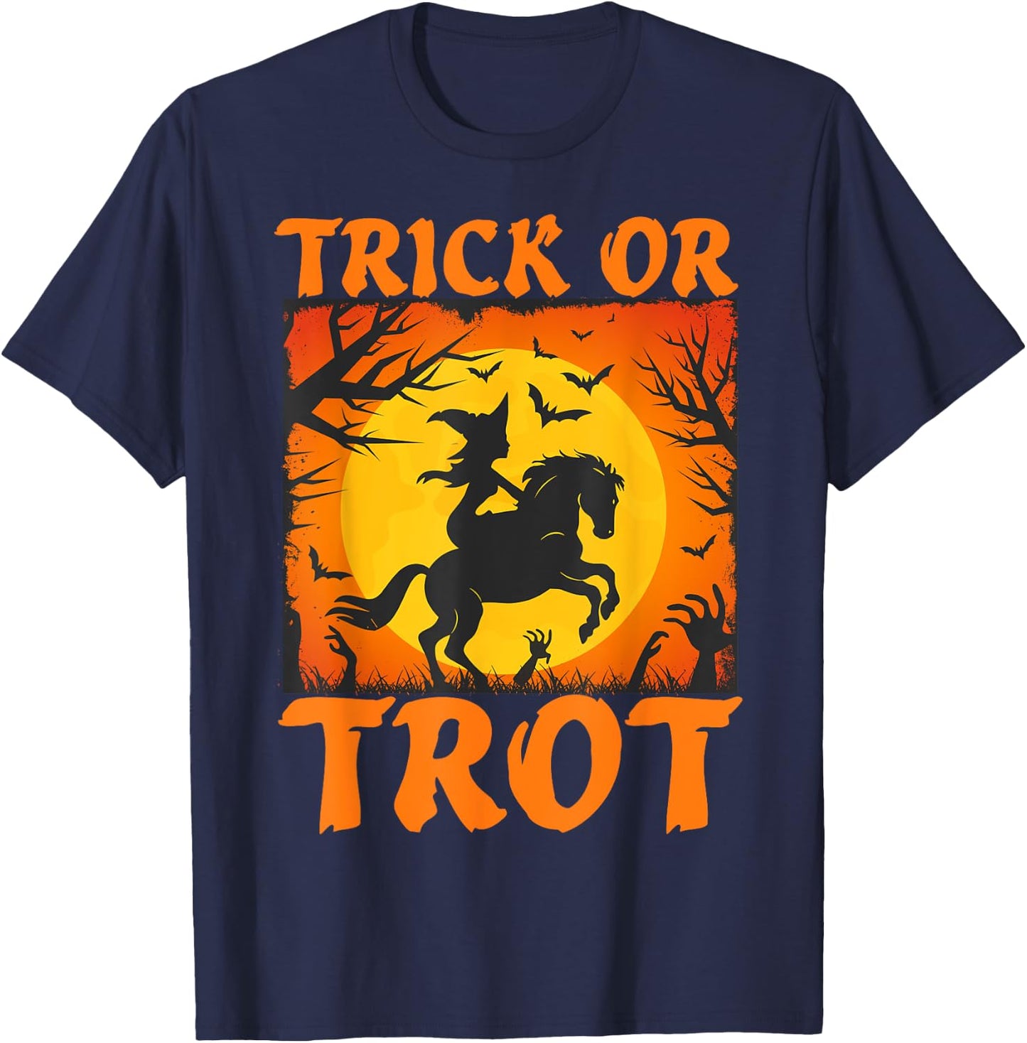 Halloween Horse Lover Witch Riding A Horse Trick or Trot T-Shirt - T-Shirt | Navy