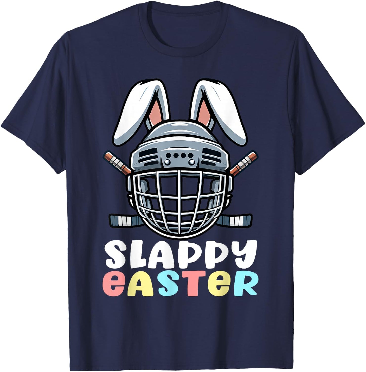 Easter Hockey Bunny Goalie Mask Easter Day Men Women Kids T-Shirt - T-Shirt | Navy