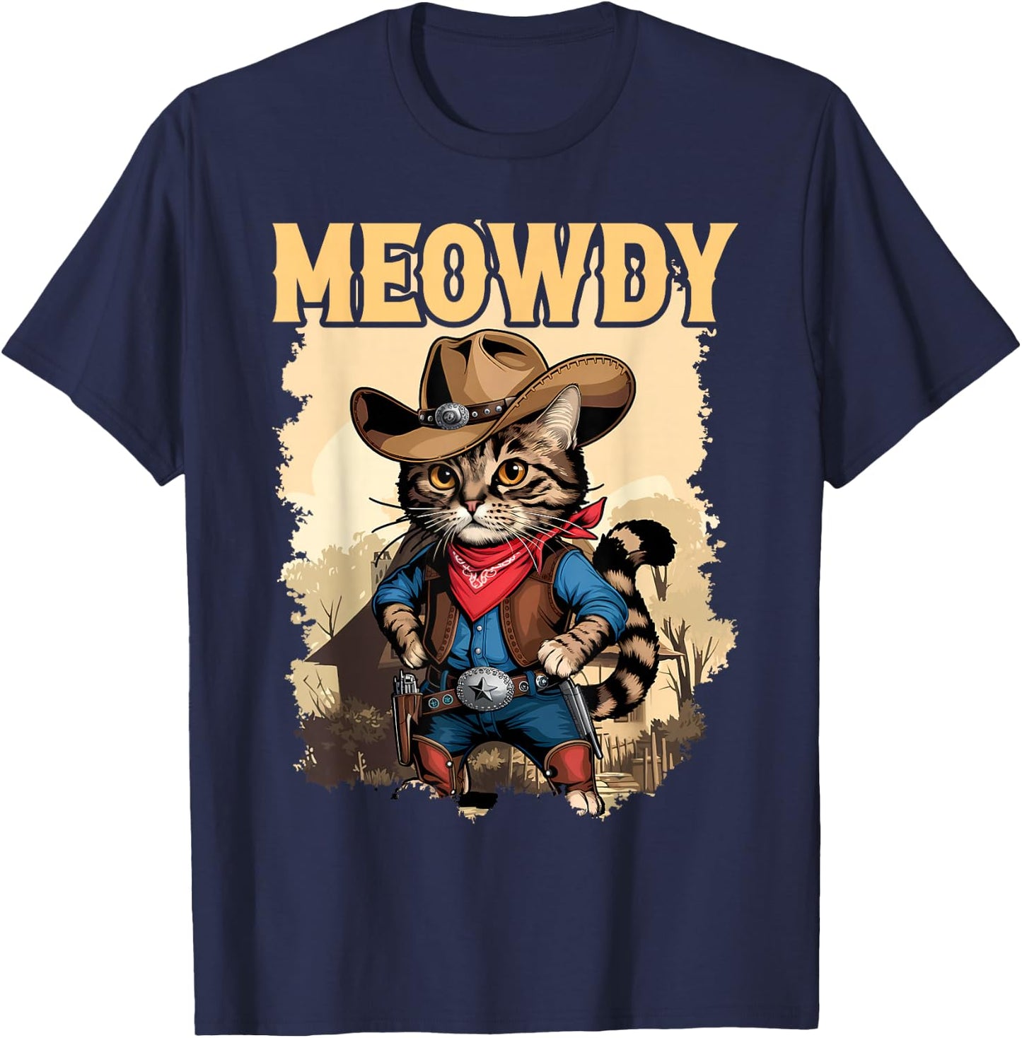 Meowdy Funny Country Side Cat Hat Vintage Cowboy Cat T-Shirt - T-Shirt | Navy