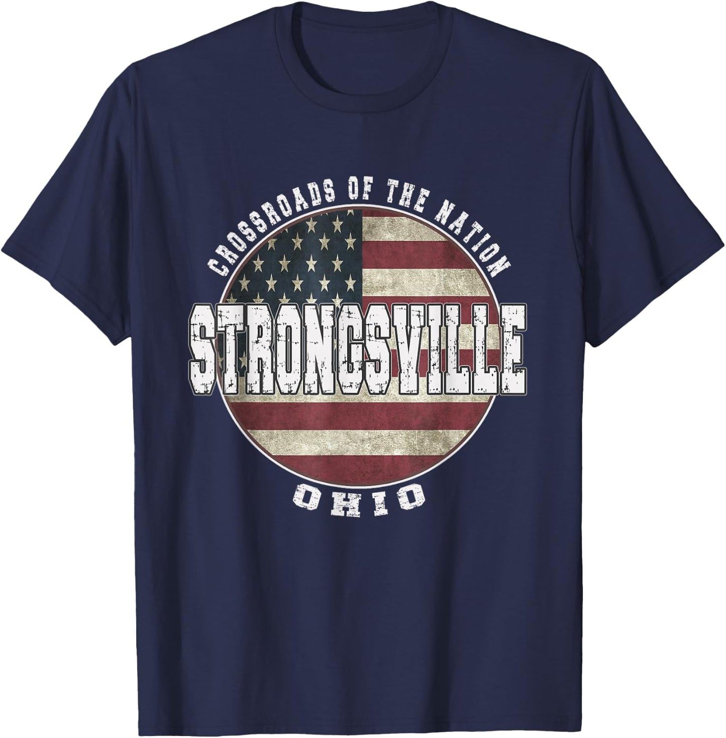 Strongsville Ohio, Vintage American Flag T-Shirt - T-Shirt | Navy