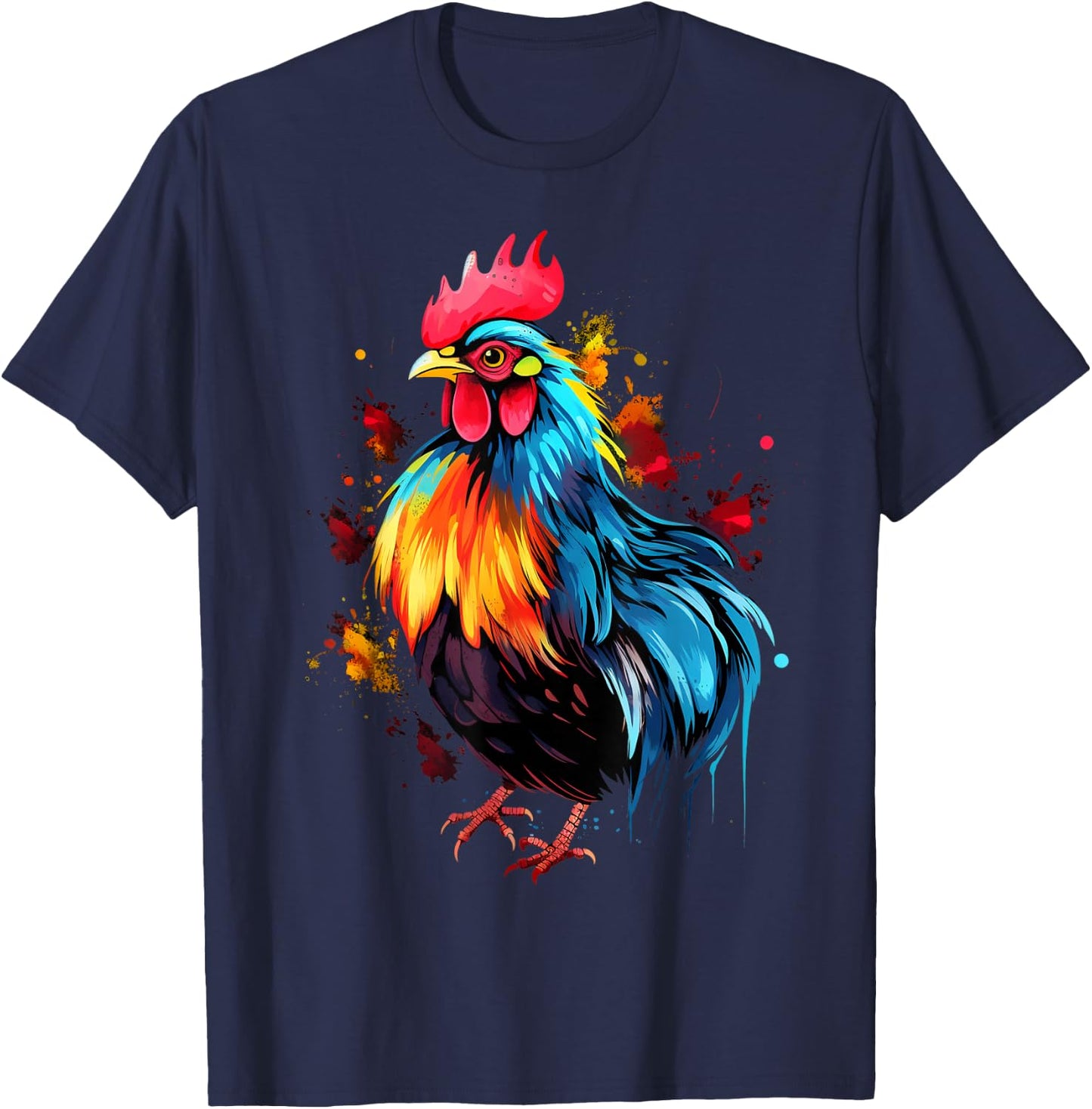 Cool Chicken on colorful painted Chicken T-Shirt - T-Shirt | Navy