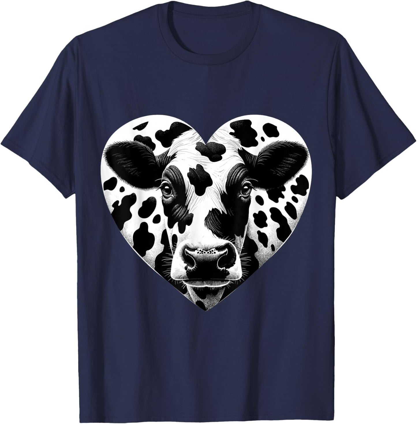 Cow Print Heart Cow Farmer Girl T-Shirt - T-Shirt | Navy