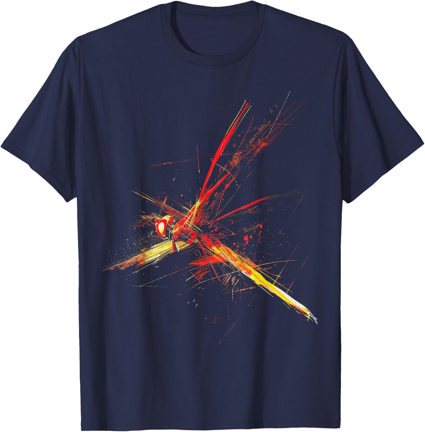 @n!mal Libelle bunt abstrakte Tierkunst Grafik Libelle Schwarz Klein Klassisch Kurzarm Crew-Ausschnitt Pull-On Imported Polyester Stretchable Tierliebhaber, Männer, Frauen, Kinder T-Shirt - T-Shirt | Navy