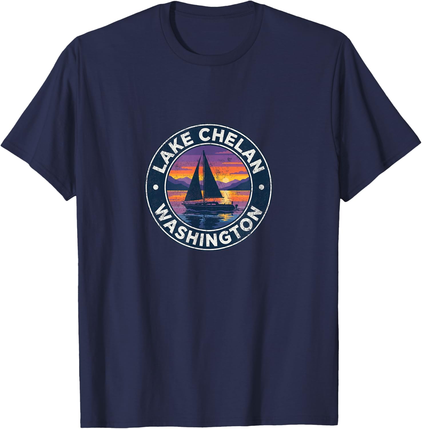 Lake Chelan Washington Vintage Sailing Sail Boat xi T-Shirt - T-Shirt | Navy