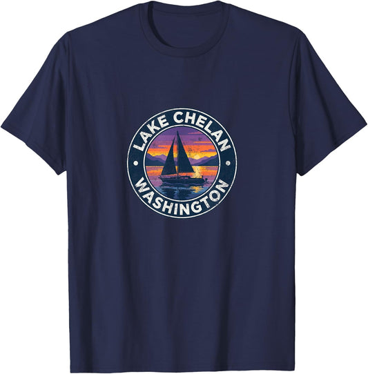 Lake Chelan Washington Vintage Sailing Sail Boat xi T-Shirt - T-Shirt | Navy