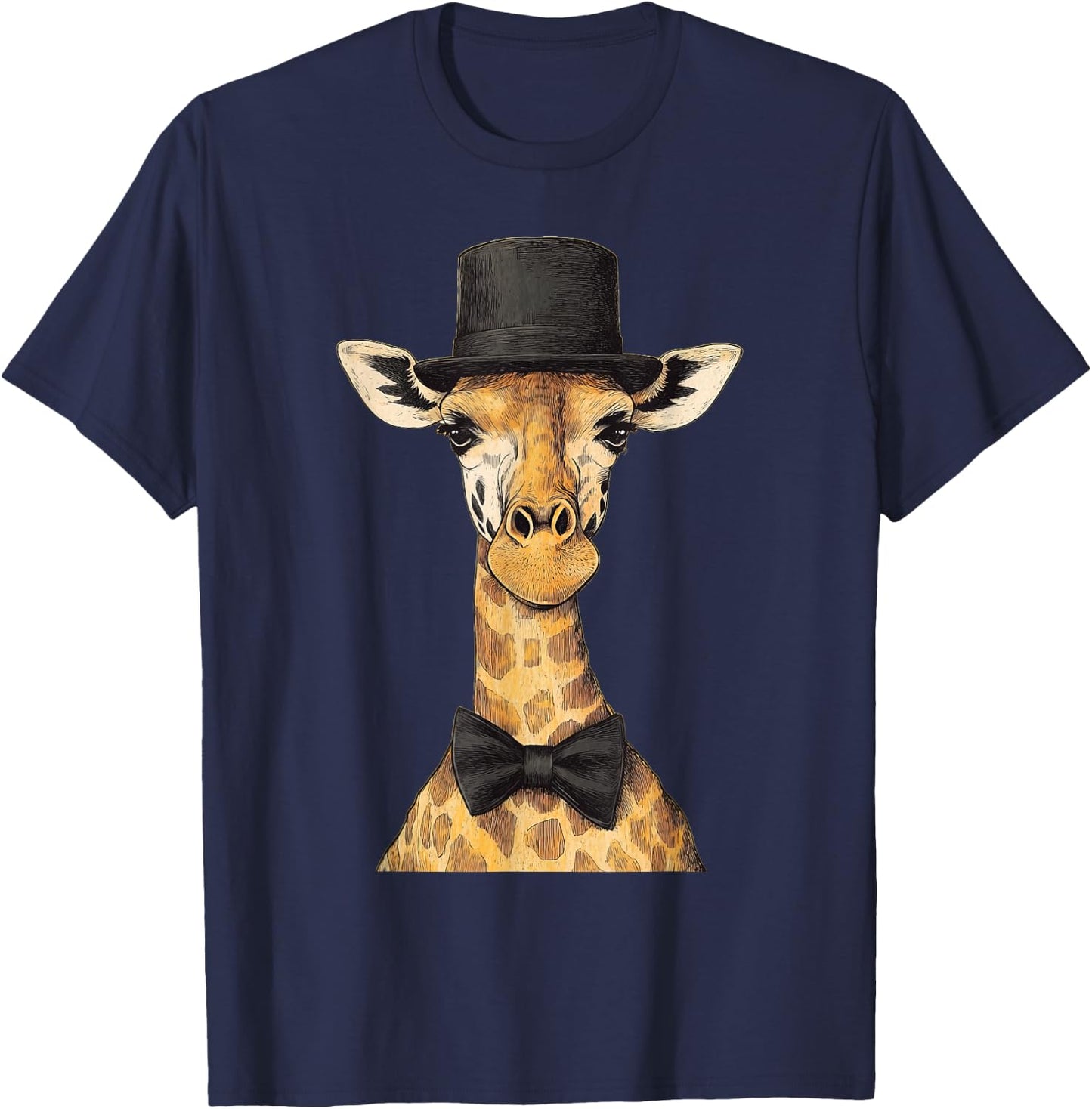 Giraffe Wearing A Hat And Bowtie T-Shirt - T-Shirt | Navy