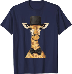 Giraffe Wearing A Hat And Bowtie T-Shirt - T-Shirt | Navy