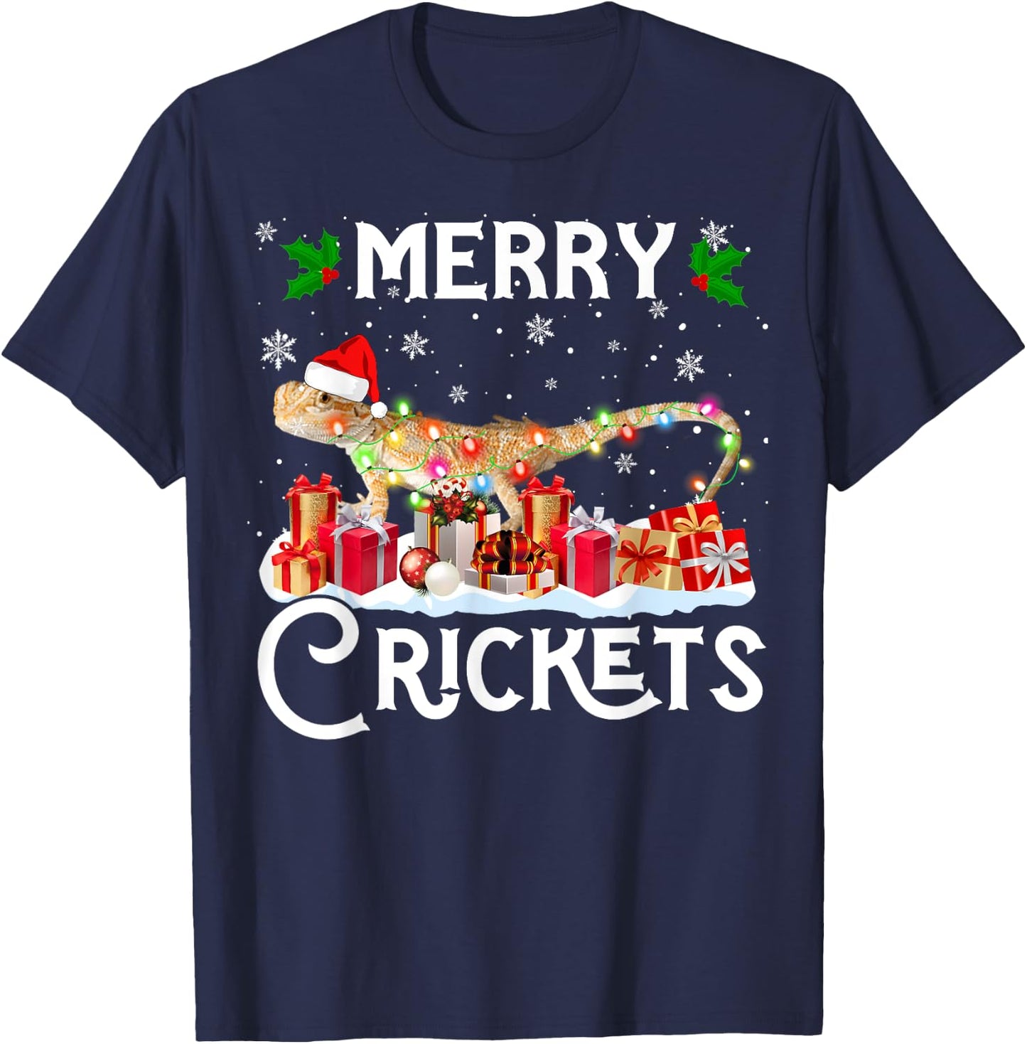 Funny Bearded Dragon Christmas Merry Cricket For Mom Dad T-Shirt - T-Shirt | Navy