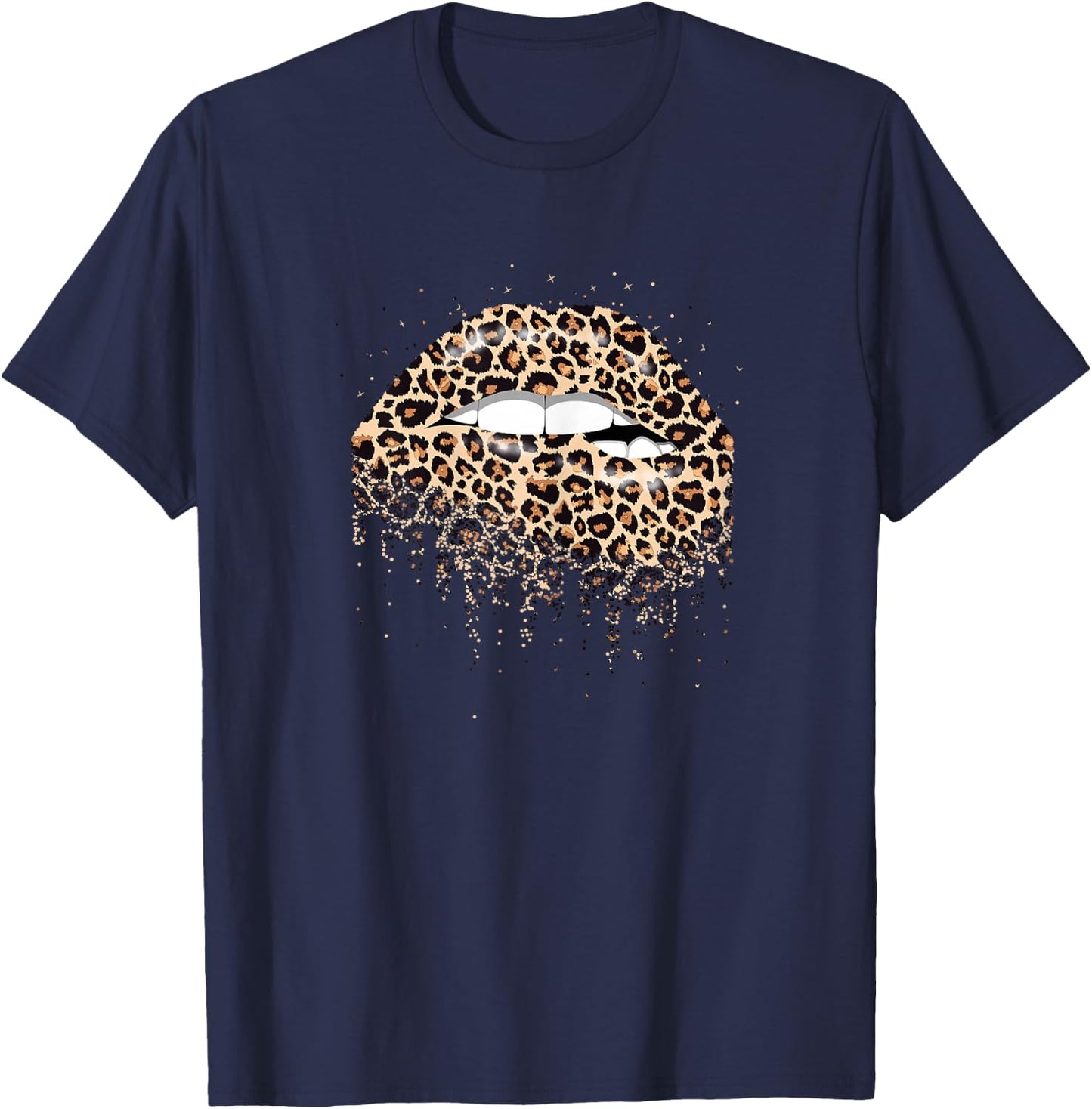 Sexy Women's Lips with Leopard Print for Wild Cats Trend T-Shirt - T-Shirt | Navy