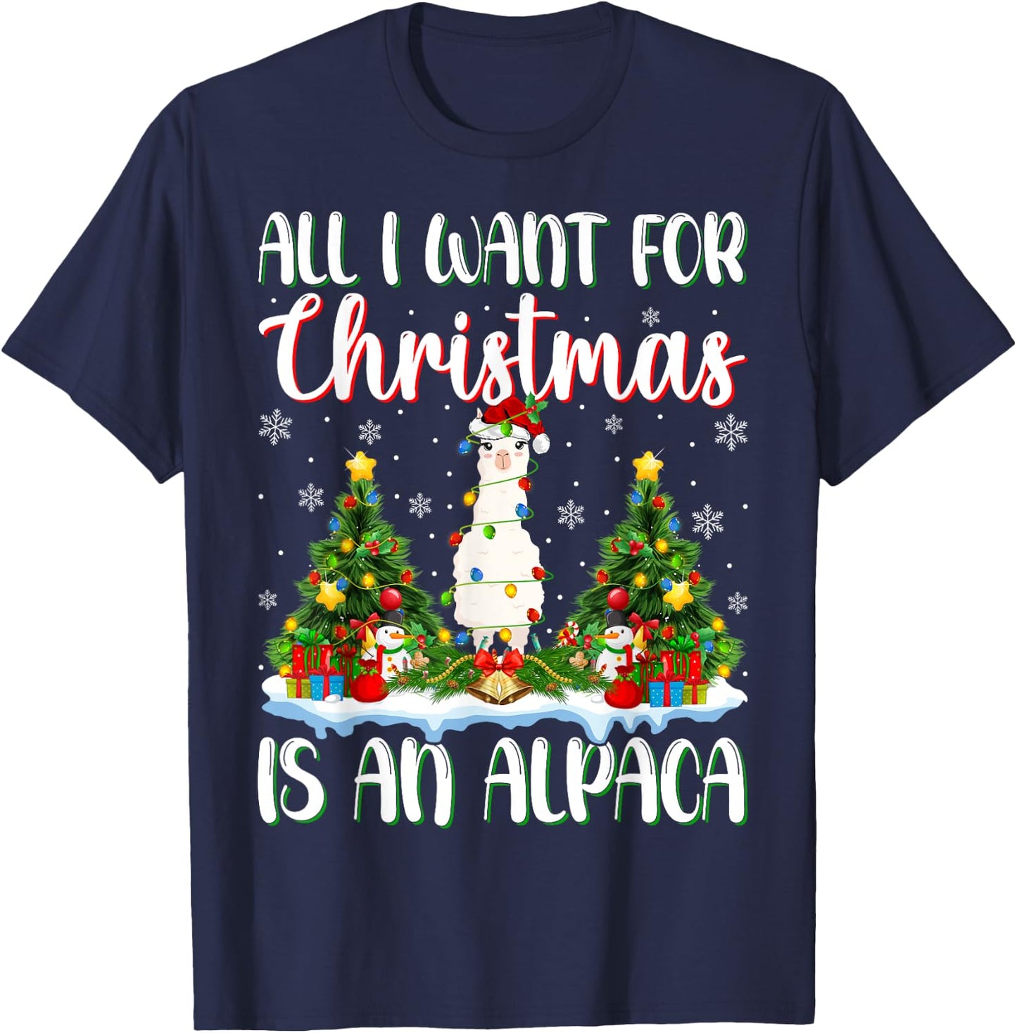 I Want For Christmas Is A Alpaca Xmas Tree Lights T-Shirt - T-Shirt | Navy