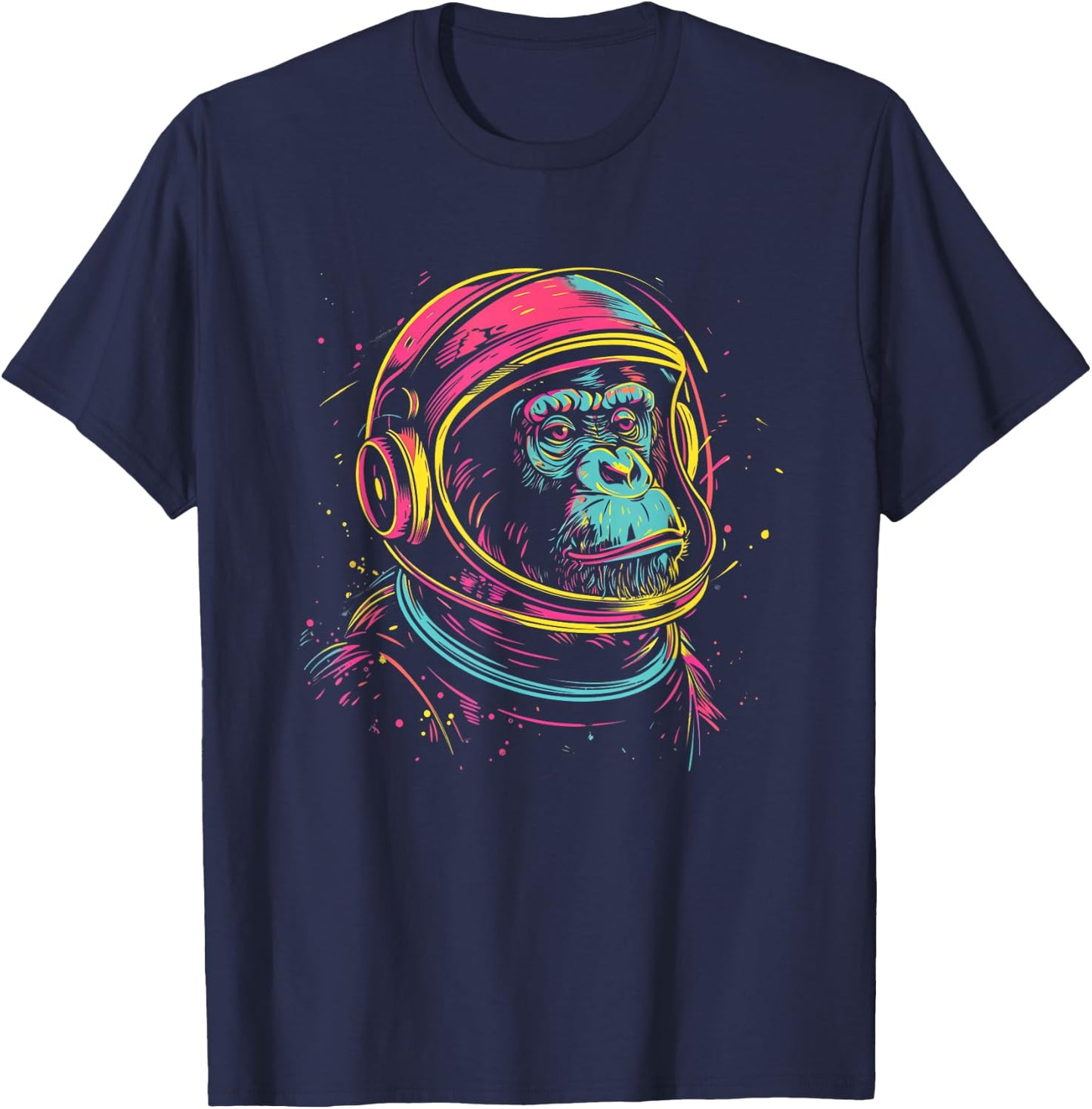 Astronaut Chimp Monkey, Spaceman Chimp Neon design T-Shirt - T-Shirt | Navy