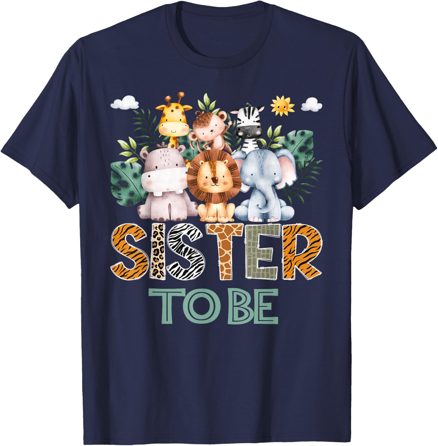Soon To Be Sister Jungle Animal Safari Gender Reveal T-Shirt - T-Shirt | Navy
