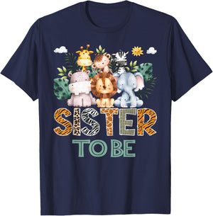 Soon To Be Sister Jungle Animal Safari Gender Reveal T-Shirt - T-Shirt | Navy