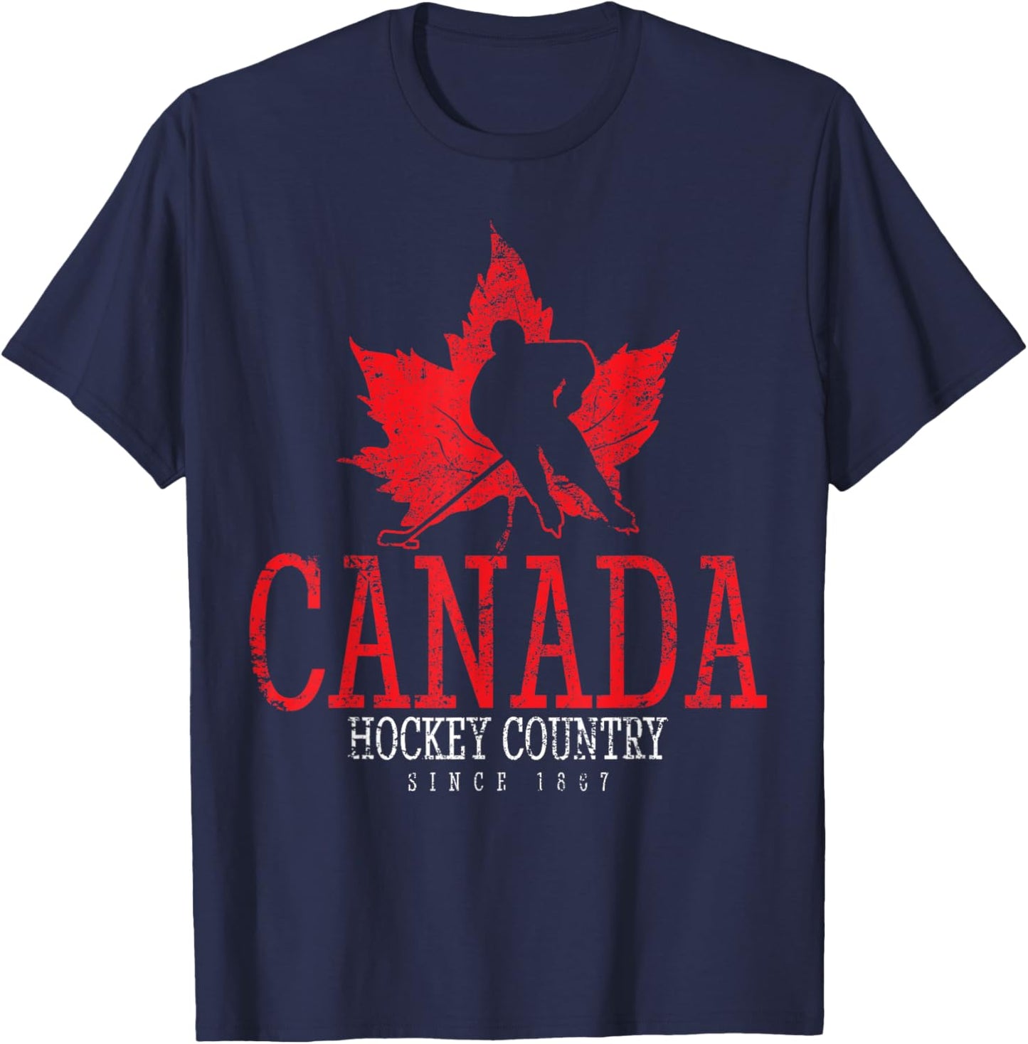 Canada Ice Hockey Sport Canadian Player Vintage , black T-Shirt - T-Shirt | Navy