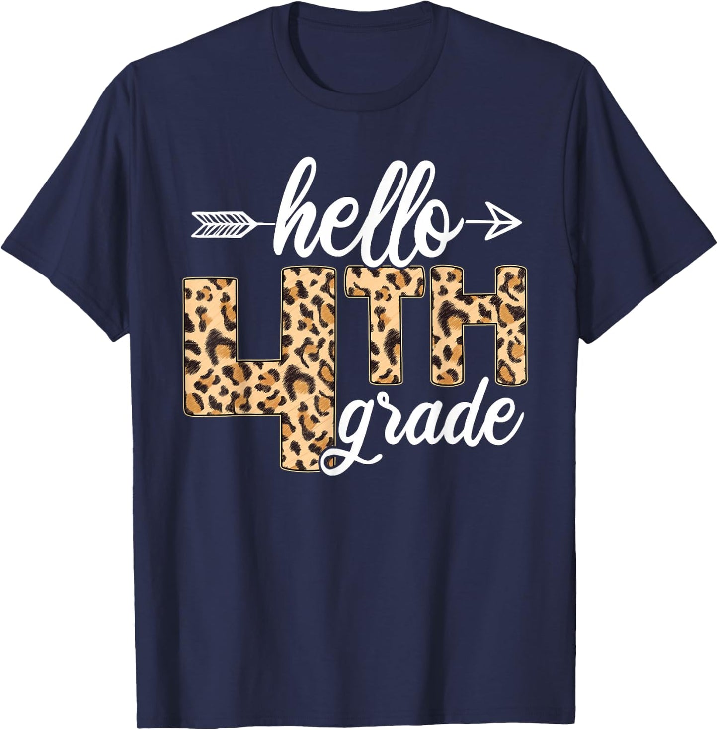 Hello 4th Fourth Grade Leopard Back To School Teacher Kid T-Shirt - T-Shirt | Navy