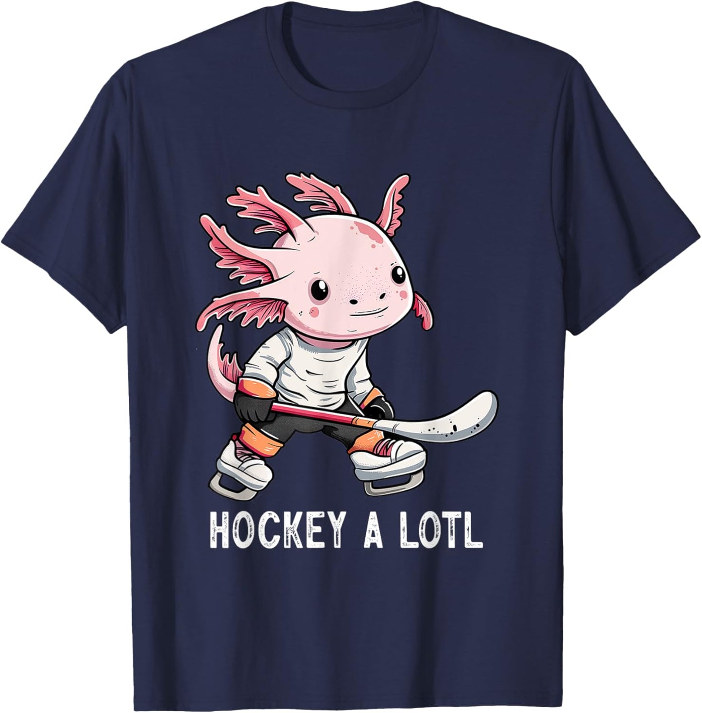Hockey A Lotl Axolotl Playing Field Hockey Funny Ice Hockey T-Shirt - T-Shirt | Navy
