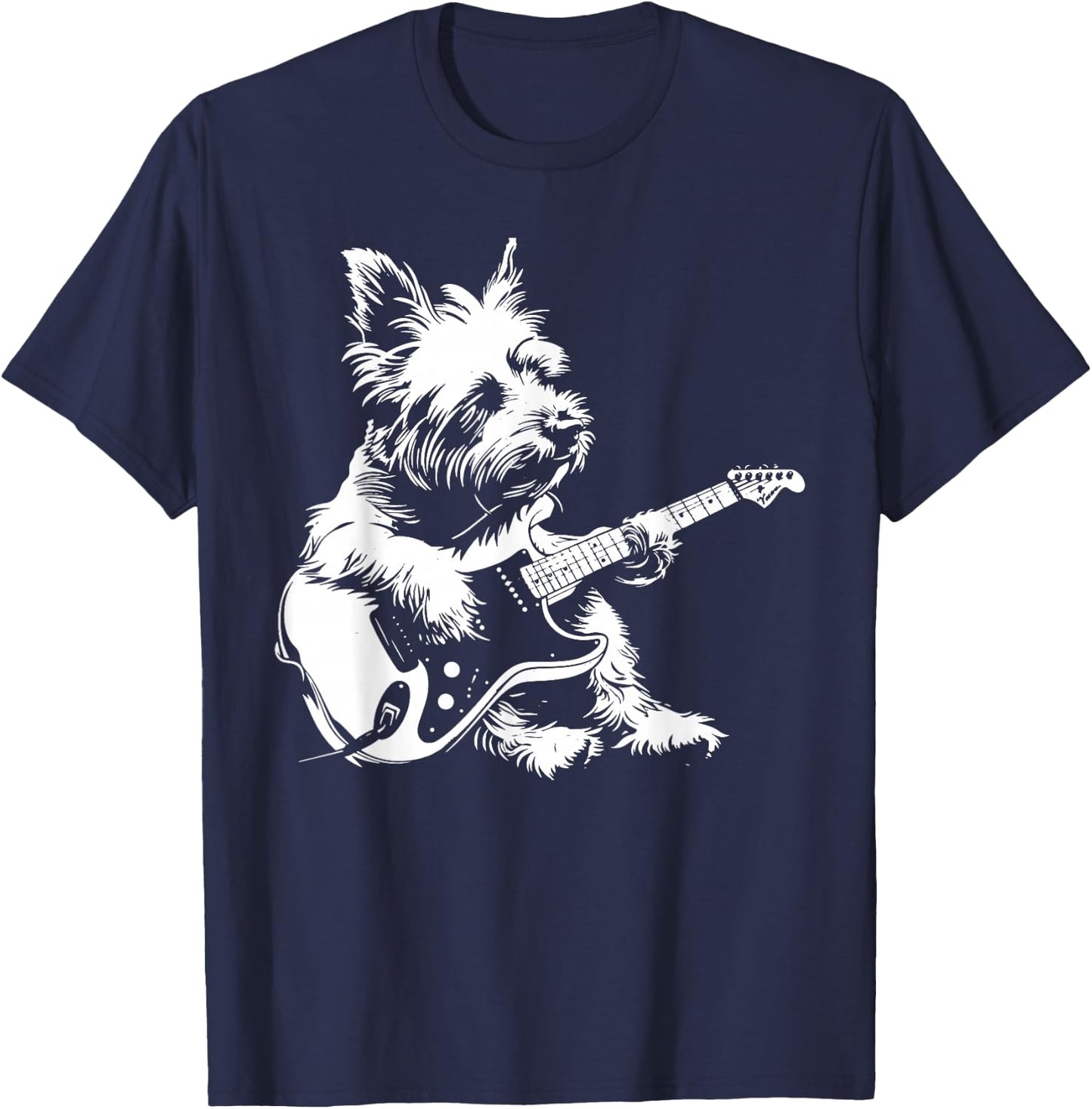 Dog Guitarist Guitar - Westie Dad Mom T-Shirt - T-Shirt | Navy