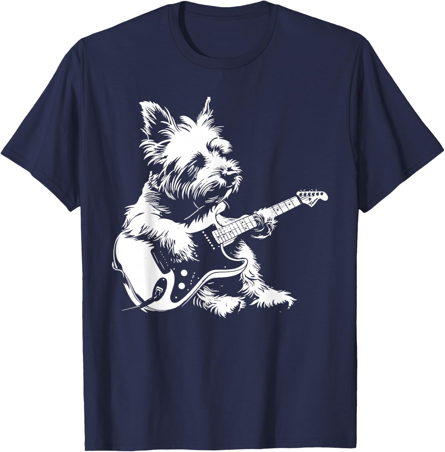Dog Guitarist Guitar - Westie Dad Mom T-Shirt - T-Shirt | Navy