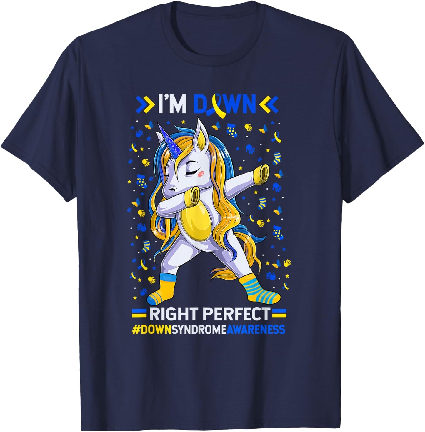 Down syndrome awareness Down Right Perfect Dabbing Unicorn T-Shirt - T-Shirt | Navy