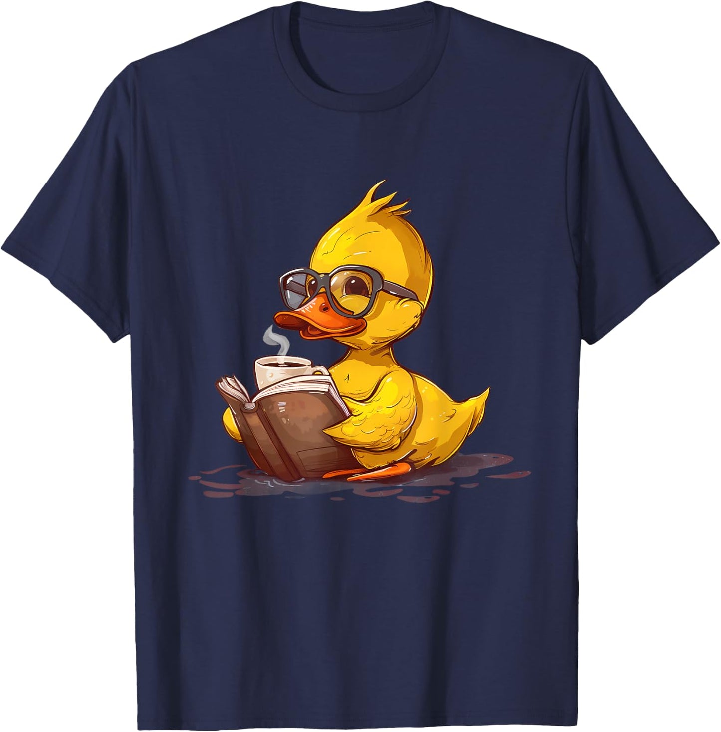 Rubber Duck Reading Book Coffee Lover Reader Rubber Duckie T-Shirt - T-Shirt | Navy