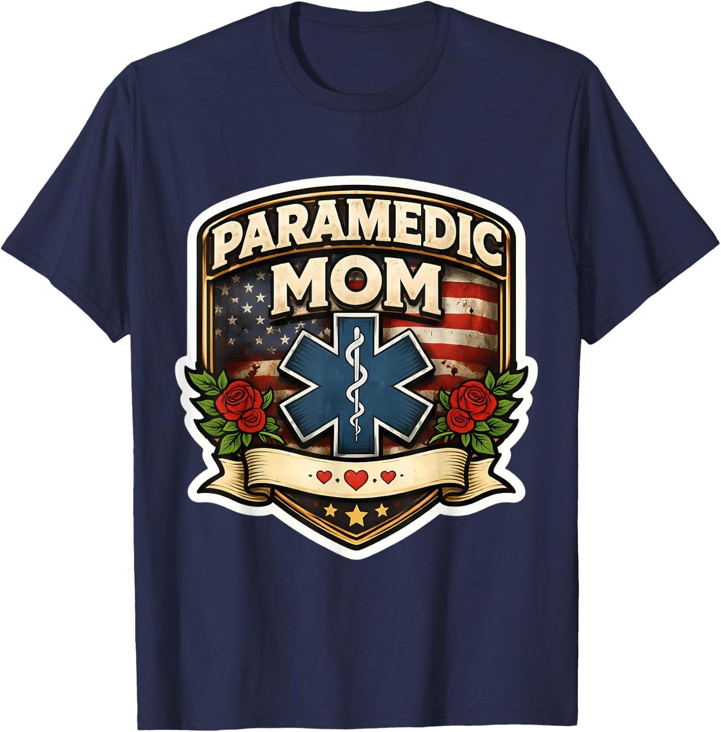 Paramedic Mom Proud EMT Mother's Day EMS Mama American USA T-Shirt - T-Shirt | Navy