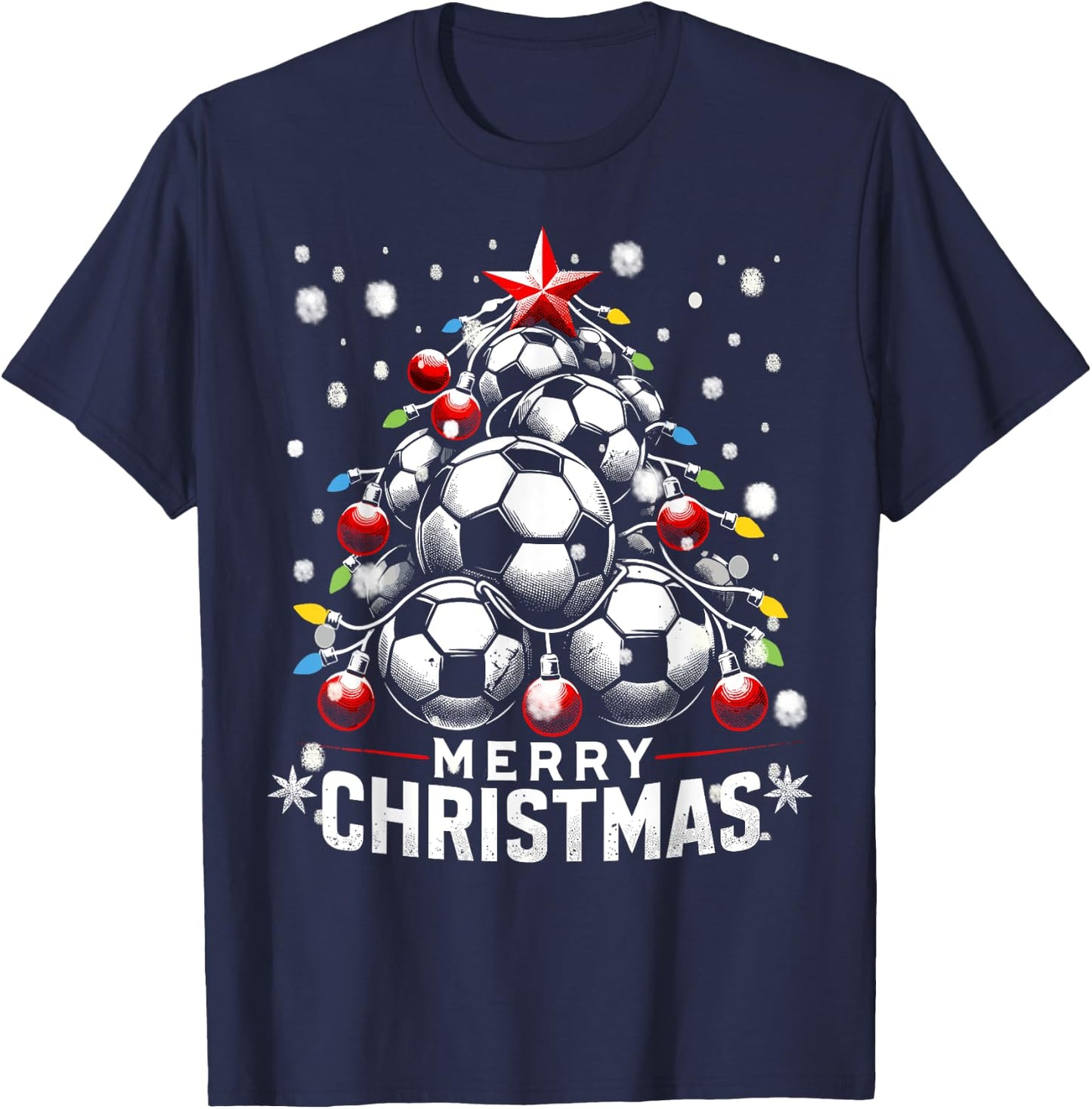 Merry Christmas, Soccer Balls Fans Xmas Tree Women Men Kids T-Shirt - T-Shirt | Navy