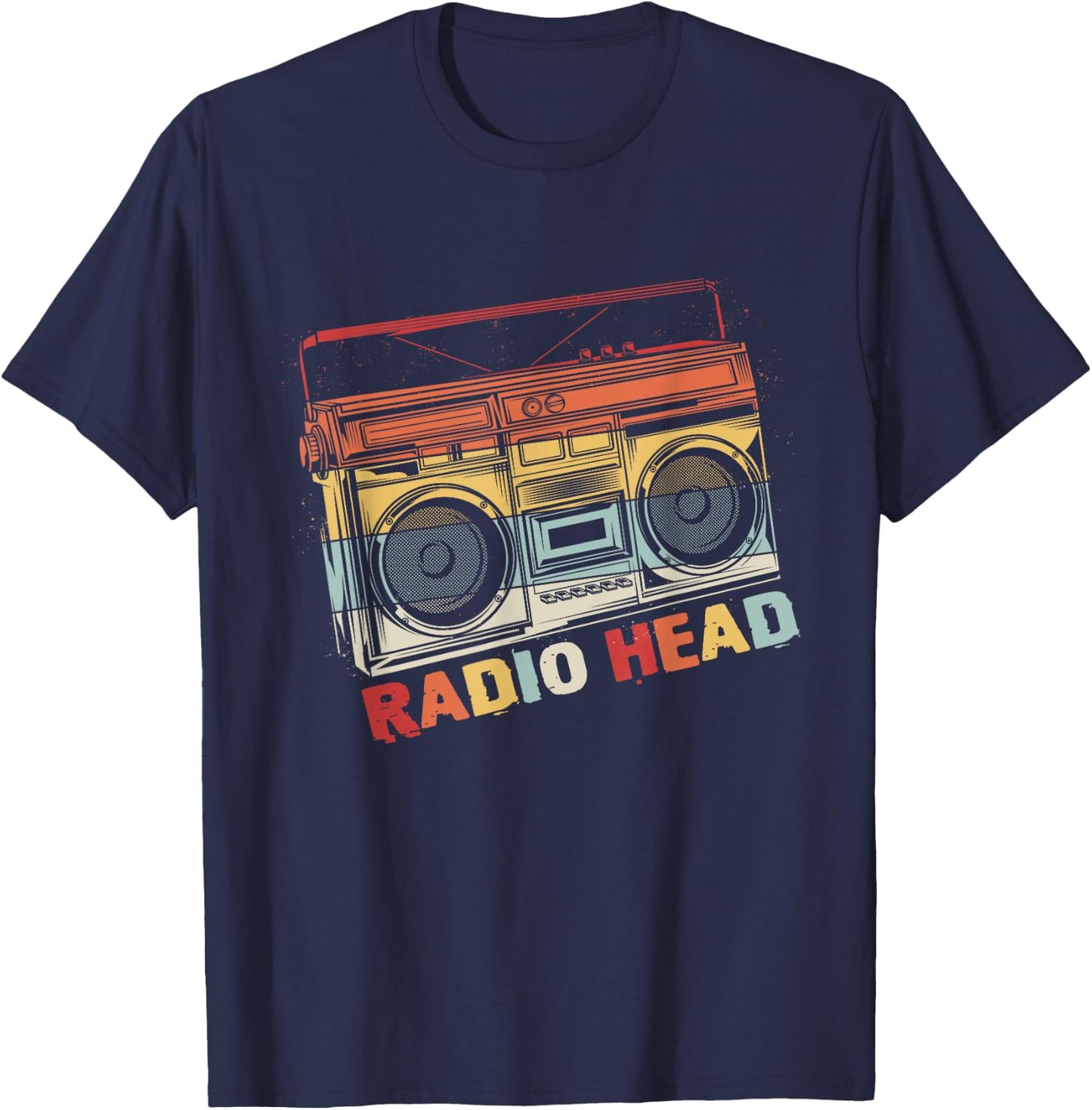 Vintage Radio In Head Music Matching Band Cassette Player T-Shirt - T-Shirt | Navy