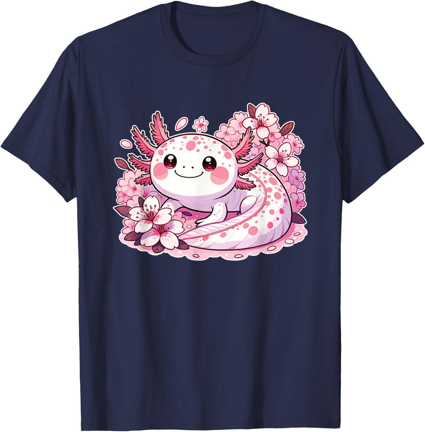 Spring Axolotl With Cherry Blossoms Sweet Spring Axolotl T-Shirt - T-Shirt | Navy