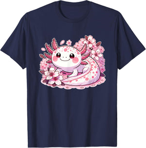 Spring Axolotl With Cherry Blossoms Sweet Spring Axolotl T-Shirt - T-Shirt | Navy