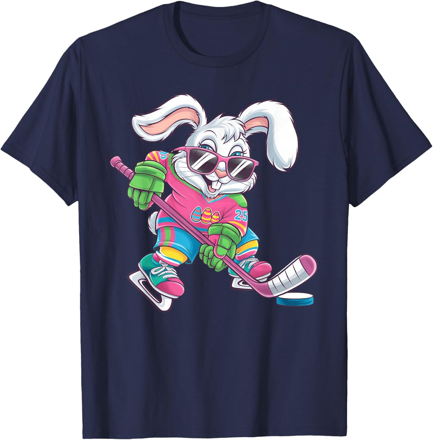 Happy Easter Bunny Playing Hockey Easter Sport Kids Boys T-Shirt - T-Shirt | Navy