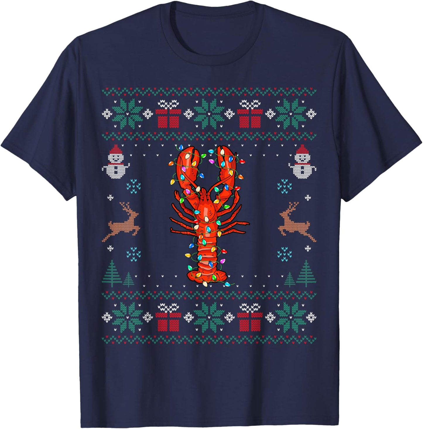 Lobster Santa Hat Xmas Lights Christmas Ugly Lobster T-Shirt - T-Shirt | Navy